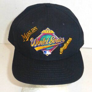 VTG New Era 1997 World Series Marlins vs Indians Snapback Adjustable Hat Black